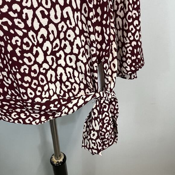 Michael Kors Blouse Tunic size Medium Burgundy Tan Leopard Lagenlook Peasant - Picture 5 of 11